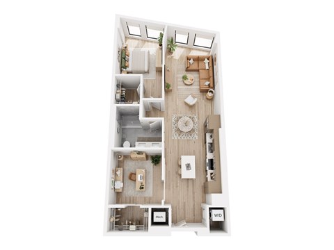 Floor plan for 1 bed, 1 bath, 1058 sqft